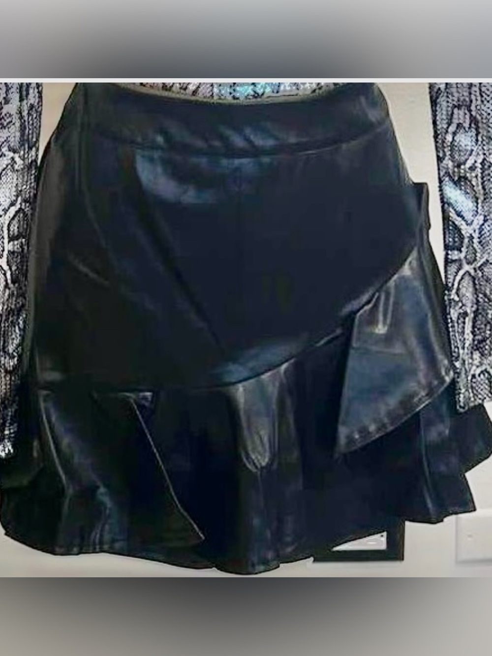 Black Faux Leather Ruffle Mini Skort